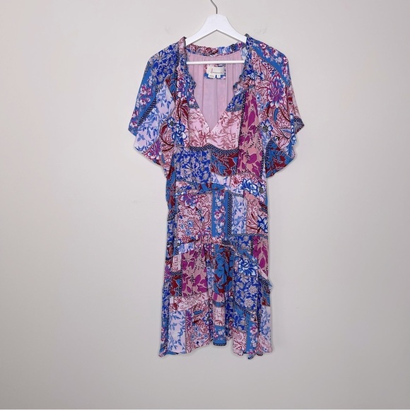 By Anthropologie Robin Tiered Mini Dress vacation date night summer party - Picture 2 of 10